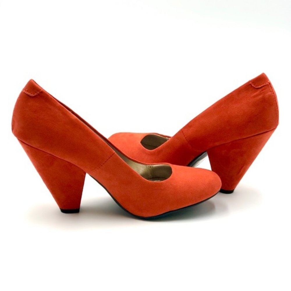 Vegan Suede Cone Heel Pumps in Brunt Orange - Picture 2 of 8
